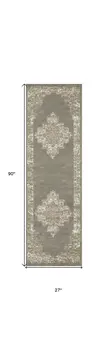 8' Green And Ivory Medallion Distressed Runner Rug