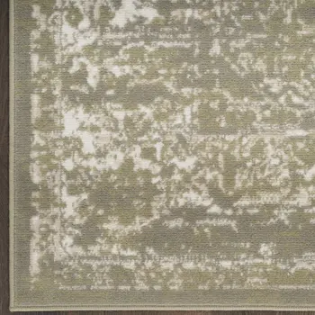 8' Green And Ivory Medallion Distressed Runner Rug
