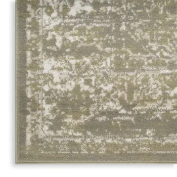 5' X 7' Green and Ivory Medallion Power Loom Distressed Area Rug