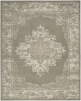 8' X 10' Green and Ivory Medallion Power Loom Distressed Area Rug
