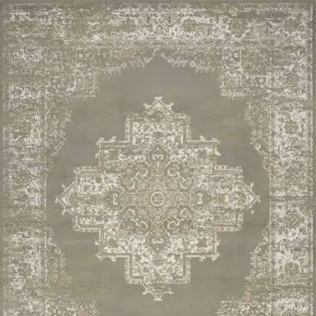 8' X 10' Green and Ivory Medallion Power Loom Distressed Area Rug