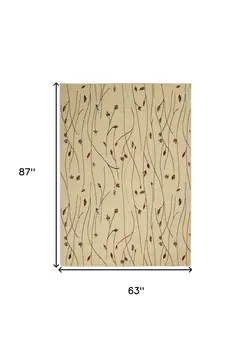 5' X 7' Red and Ivory Floral Power Loom Area Rug