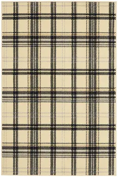 5' X 7' Beige and Black Plaid Power Loom Area Rug