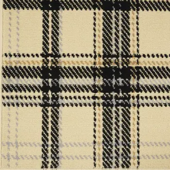 8' Beige And Black Plaid Runner Rug