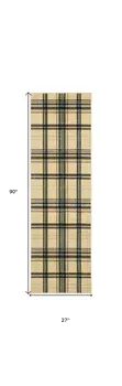 8' Beige And Black Plaid Runner Rug