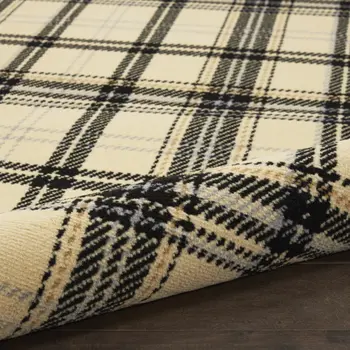 8' Beige And Black Plaid Runner Rug