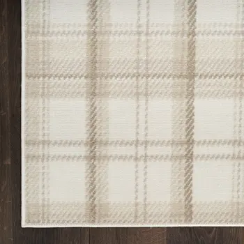 8' Beige And Ivory Plaid Runner Rug
