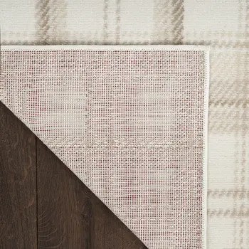 8' Beige And Ivory Plaid Runner Rug