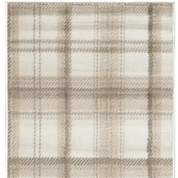 8' Beige And Ivory Plaid Runner Rug