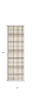 8' Beige And Ivory Plaid Runner Rug