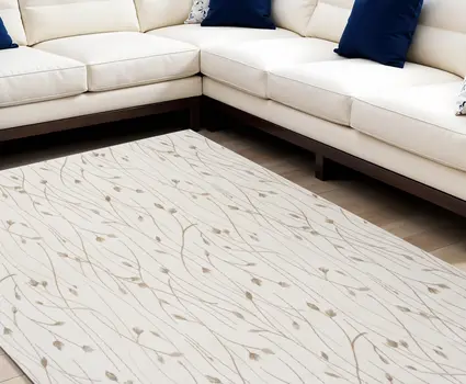 8' X 10' Beige and Ivory Floral Power Loom Area Rug