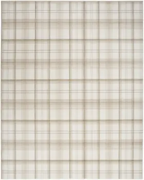 5' X 7' Beige and Ivory Plaid Power Loom Area Rug
