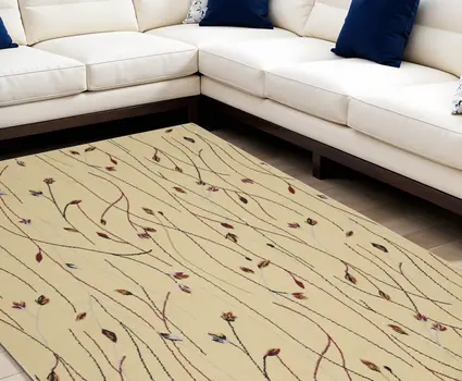 8' X 10' Beige and Black Floral Power Loom Area Rug
