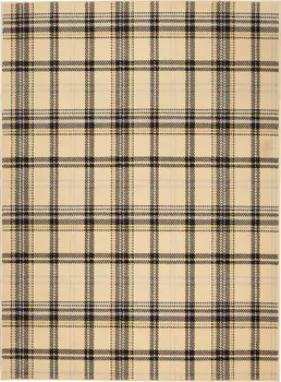 8' X 10' Beige and Black Plaid Power Loom Area Rug