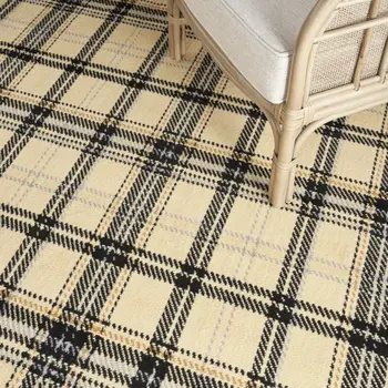8' X 10' Beige and Black Plaid Power Loom Area Rug