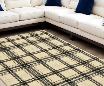 8' X 10' Beige and Black Plaid Power Loom Area Rug