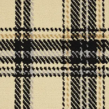 8' X 10' Beige and Black Plaid Power Loom Area Rug