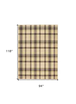 8' X 10' Beige and Black Plaid Power Loom Area Rug