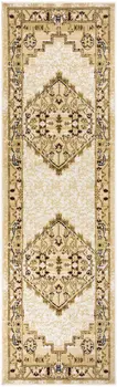 8' Beige And Ivory Medallion Distressed Runner Rug