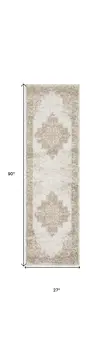 8' Beige And Ivory Medallion Distressed Runner Rug