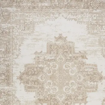 8' X 10' Beige and Ivory Medallion Power Loom Distressed Area Rug