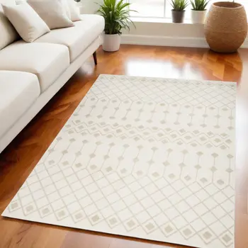 5' X 7' Beige and Ivory Moroccan Power Loom Area Rug