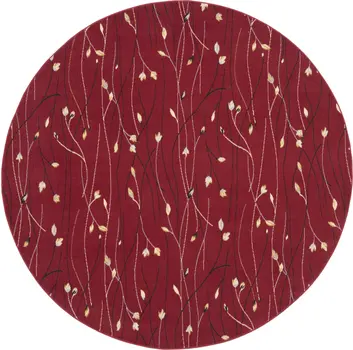 8' Red Black and Ivory Round Floral Vines Power Loom Area Rug