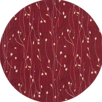 8' Red Black and Ivory Round Floral Vines Power Loom Area Rug
