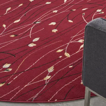 8' Red Black and Ivory Round Floral Vines Power Loom Area Rug