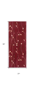 8' Red Black And Ivory Floral Vines Runner Rug