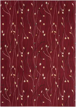 7' X 10' Red Black and Ivory Floral Vines Power Loom Area Rug