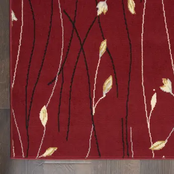 7' X 10' Red Black and Ivory Floral Vines Power Loom Area Rug