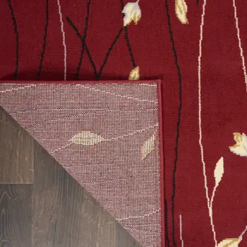 7' X 10' Red Black and Ivory Floral Vines Power Loom Area Rug