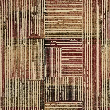 5' X 7' Tan Black and Red Striped Non Skid Area Rug