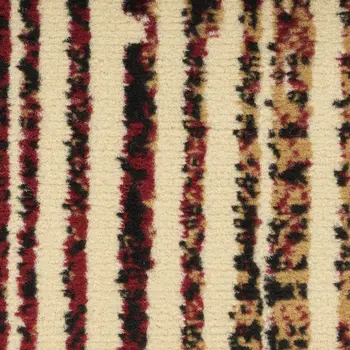 5' X 7' Tan Black and Red Striped Non Skid Area Rug