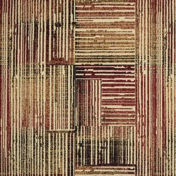 8' X 10' Tan Black and Red Striped Non Skid Area Rug