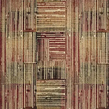 8' X 10' Tan Black and Red Striped Non Skid Area Rug