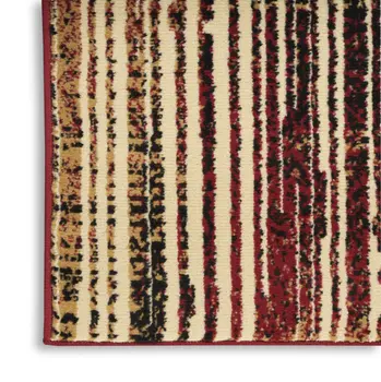 8' X 10' Tan Black and Red Striped Non Skid Area Rug