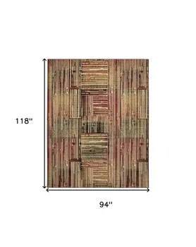 8' X 10' Tan Black and Red Striped Non Skid Area Rug