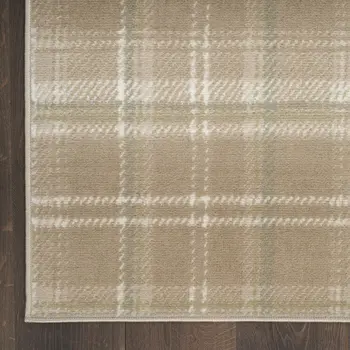 8' X 10' Brown and Ivory Plaid Non Skid Area Rug