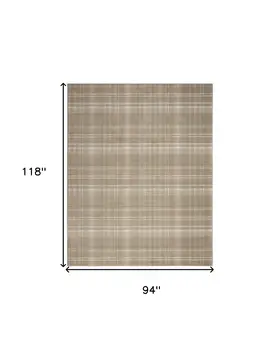 8' X 10' Brown and Ivory Plaid Non Skid Area Rug