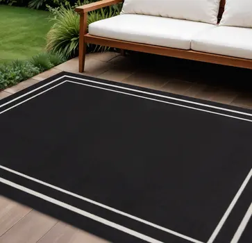 10' X 14' Black And Ivory Indoor Outdoor Area Rug