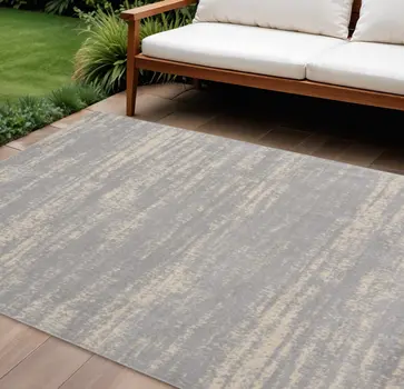 10' X 14' Gray And Beige Abstract Indoor Outdoor Area Rug