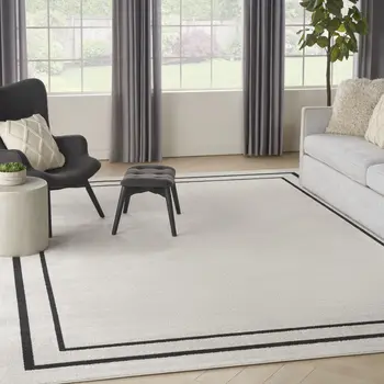 10' X 14' Ivory And Black Indoor Outdoor Area Rug