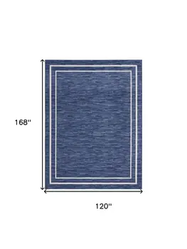 10' X 14' Navy Blue And Ivory Indoor Outdoor Area Rug