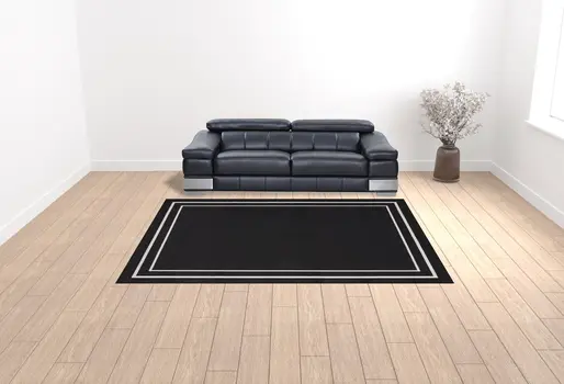 9' X 12' Black And Ivory Indoor Outdoor Area Rug