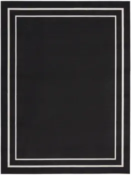 9' X 12' Black And Ivory Indoor Outdoor Area Rug