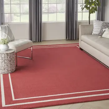 9' X 12' Brick Red And Ivory Indoor Outdoor Area Rug