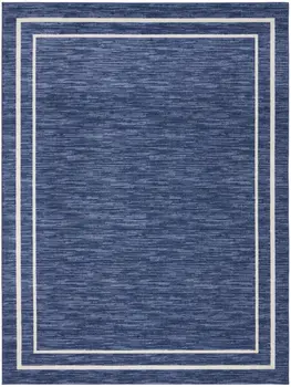 9' X 12' Navy Blue And Ivory Indoor Outdoor Area Rug