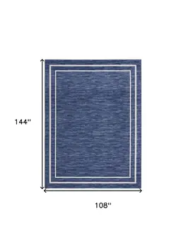 9' X 12' Navy Blue And Ivory Indoor Outdoor Area Rug